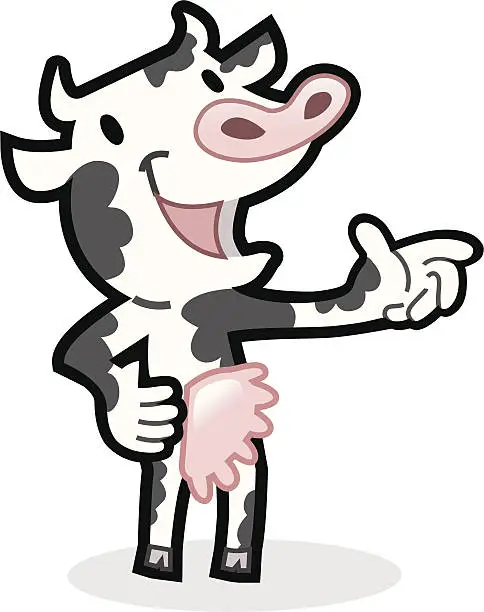 Vector illustration of cow ist showing sth.