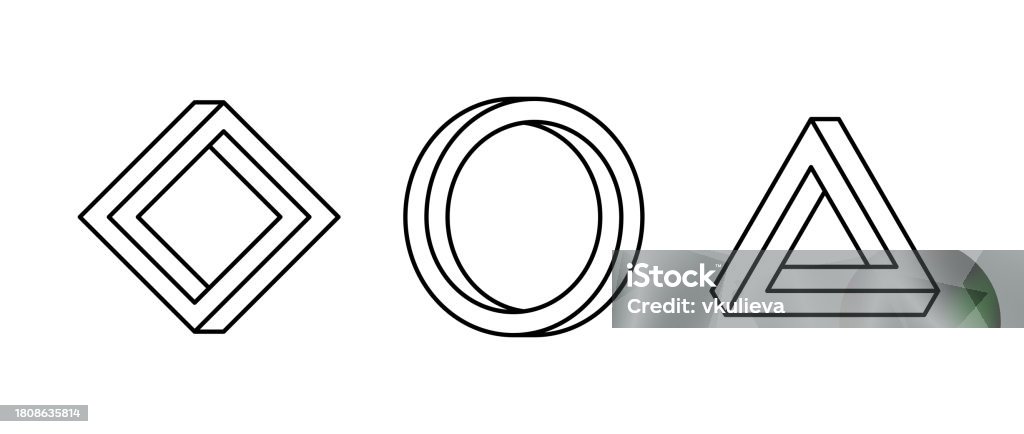 Impossible Shape Set Line Optical Illusion Circle Square Triangle ...