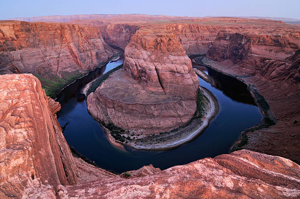 Twilight landscape of Horseshoe Bend, Colorado River, Arizona, USA stock photo