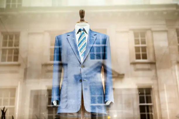 Suit in a store on Savile Row Street, London