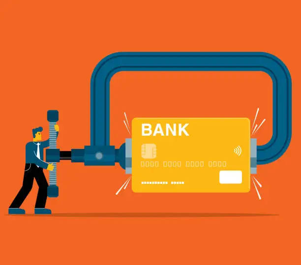 Vector illustration of credit card being squeezed