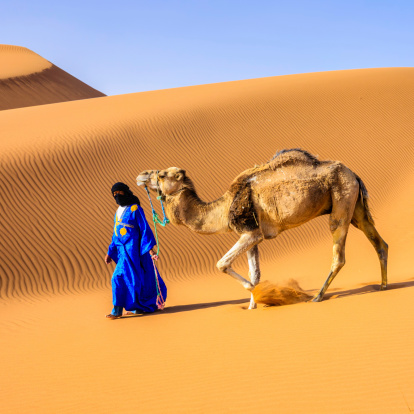 view in the Sahara desert of Tadrart rouge tassili najer in Djanet City  ,Algeria.colorful orange sand, rocky mountains