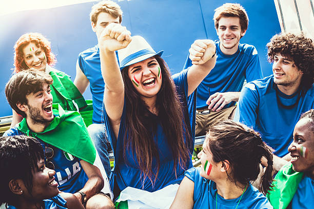 istock Group of Italian Footbal Team Supporters 180866028