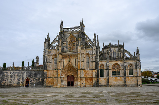 Batalha, Portugal - Nov 10, 2023: Batalha is famous for the Batalha Monastery, a UNESCO World Heritage Site. The most impressive examples of Gothic and Manueline architecture attracts visitors both domestic and abroad.