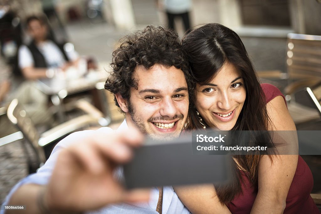 couple self photographing on the city  20-29 Years Stock Photo