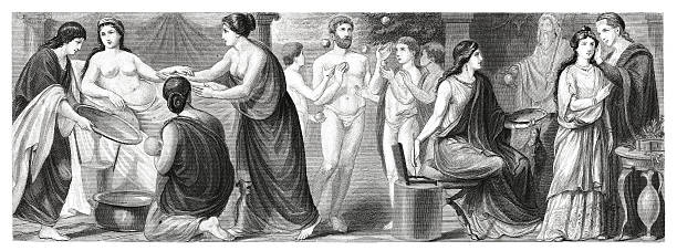 illustrations, cliparts, dessins animés et icônes de les femmes de la rome antique (gravure en bois antique) - ancient rome illustration and painting engraving engraved image