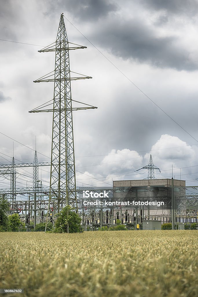 Hochspannungstransformator Station Energiewende - Lizenzfrei Abenddämmerung Stock-Foto