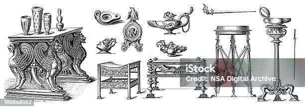 Римских Артефактов — стоковая векторная графика и другие изображения на тему Гравировка - Гравировка, Гравюра, Электрическая лампа