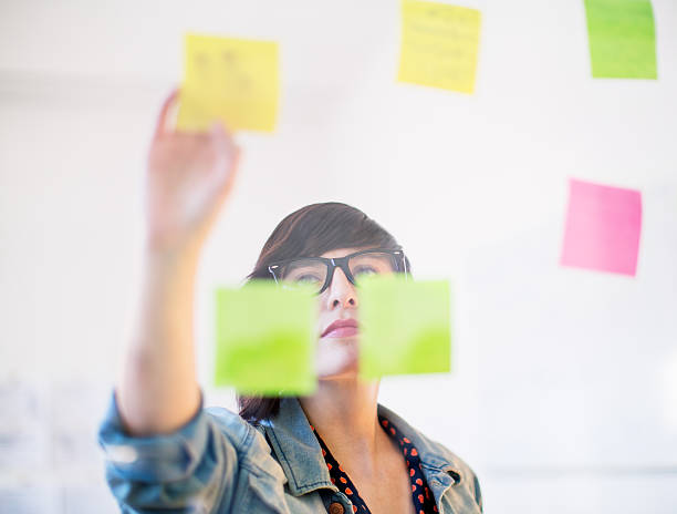 istock Woman working on her todos looking through glass 180868812