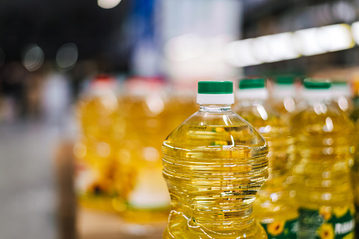 Sunflower oil in the store.