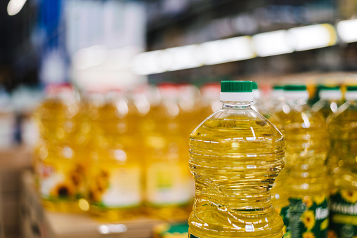 Sunflower oil in the store.