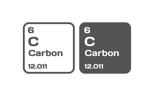 Carbon icon. Flat, gray, C Carbon chemical element icons, periodic table. Vector icons
