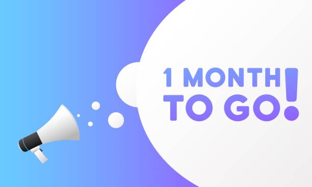 istock 1 month to go sign. Flat, blue, text from a megaphone, 1 month to go icon. Vector icon 1808729737
