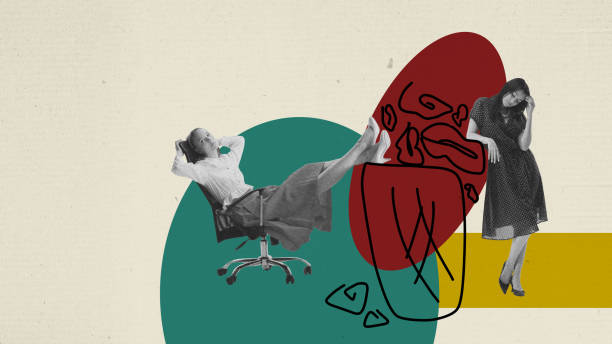 istock Young woman, employees with bored and sad faces feeling tired and desperate about work. Contemporary art collage. Paper, noise effect 1808737403