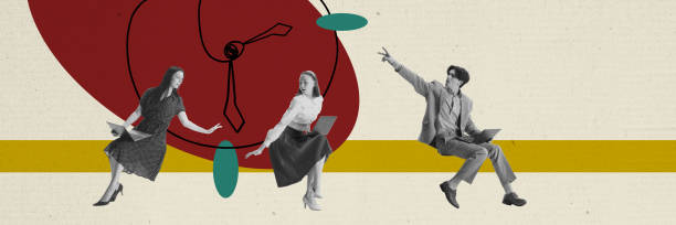 istock Deadlines. Young people, employees working together on project, finishing tasks. Teamwork and cooperation. Contemporary art collage. Paper, noise effect 1808737414