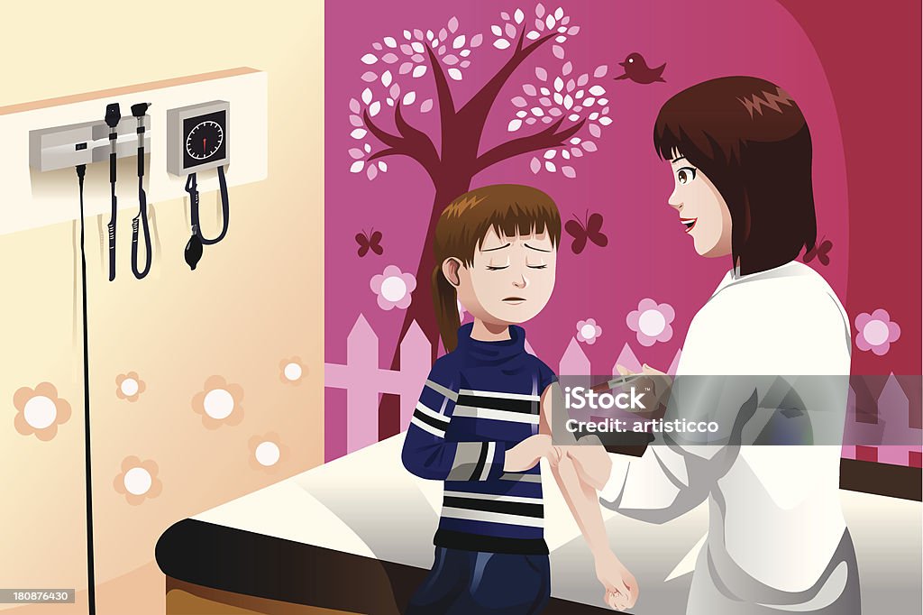 Kid erste Grippe Aufnahme von Arzt im arm - Lizenzfrei Angst Vektorgrafik
