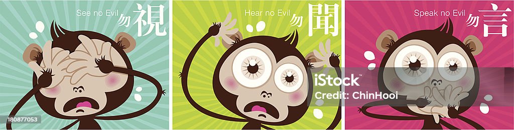 Three wise monkeys Vector illustration of 3 wise monkeys.  Speak no Evil stock vector