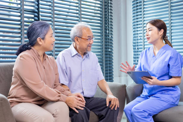 istock Senior asian couple having appointment with doctor for annual health check up program while the nurse is explaining the blood test result for healthy aging and longevity concept 1808805540