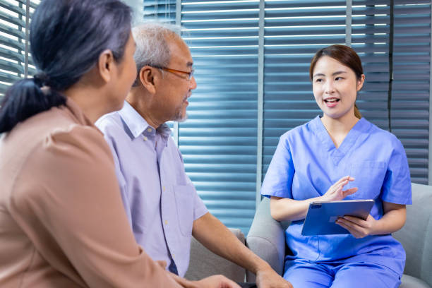istock Senior asian couple having appointment with doctor for annual health check up program while the nurse is explaining the blood test result for healthy aging and longevity concept 1808806042