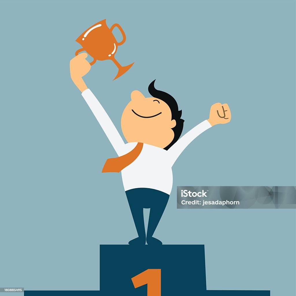 A Cartoon Of A Guy With A Trophy On A Number One Podium Stock Illustration  - Download Image Now - iStock