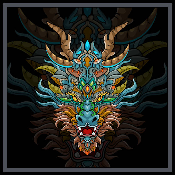 istock Colorful dragon head mandala arts isolated on black background 1808857140