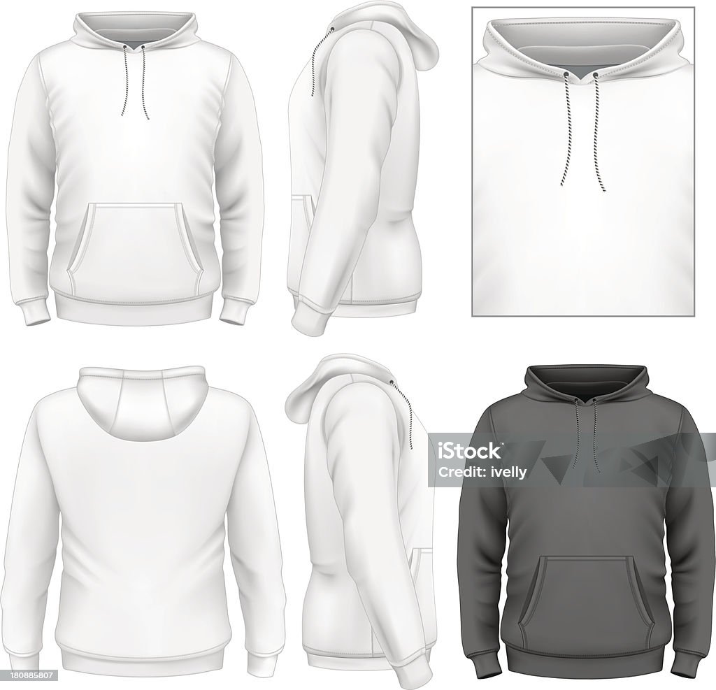 Men's hoodie design template Photo-realistic vector illustration. Men's hoodie design template (front view, back and side views). Illustration contains gradient mesh. Template stock vector