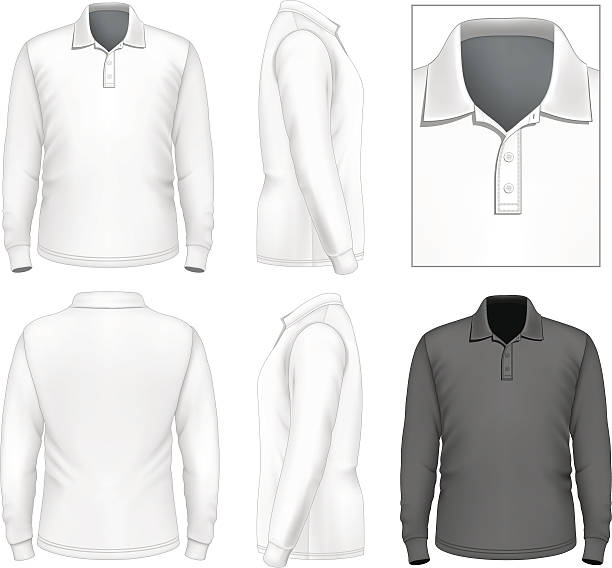 męska koszulka polo z długim rękawem-shirt szablon projektu - t shirt shirt white men stock illustrations