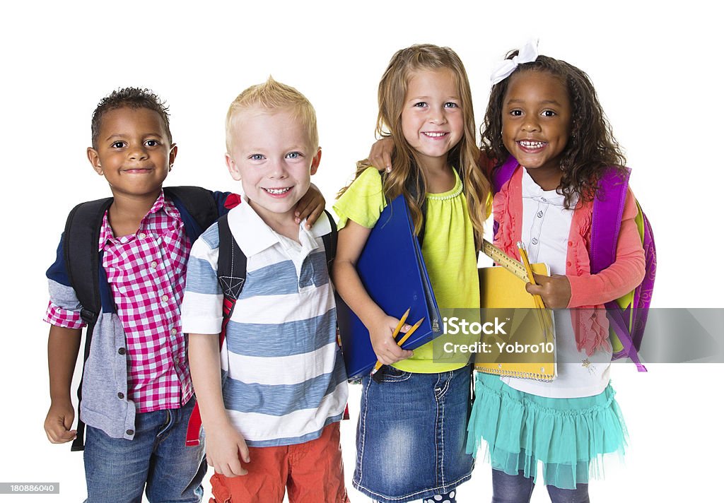 Elementary School Kids Group A group of diverse elementary age kids. Isolated on a white background Back to School Stock Photo
