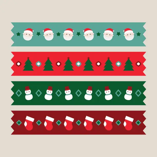 Vector illustration of Vector set with Christmas paper tape. Christmas washi tape for decoration.