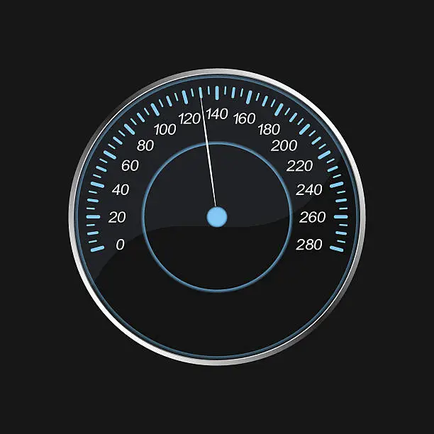 Vector illustration of Speedometer on a black background. Blue scale