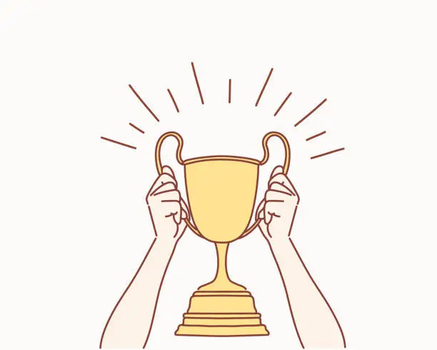 Vector illustration of Athlete holding trophy cup.