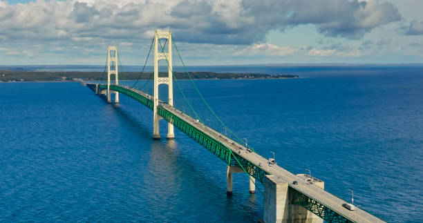 istock Aerial View of Mackinac Bridge on Cloudy Day 1808877947