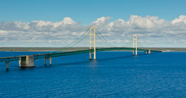 istock Mackinac Bridge Under Cloudy Sky - Aerial 1808877952