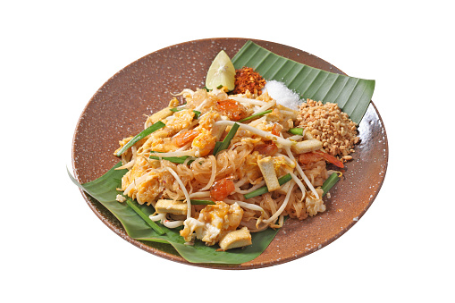 Pad Thai popular street food, Original pad thai isolated on a white background