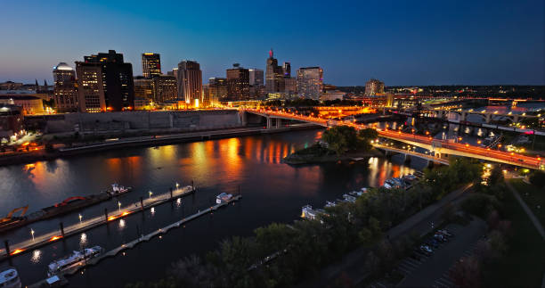 istock Illuminated Downtown St. Paul, Minnesota with Mississippi River in front at Twilight 1808883014