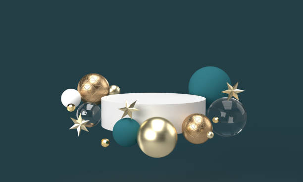 istock 3D blue christmas background with a product podium. 1808883101
