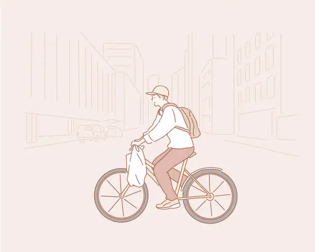 Vector illustration of Man riding a bike.