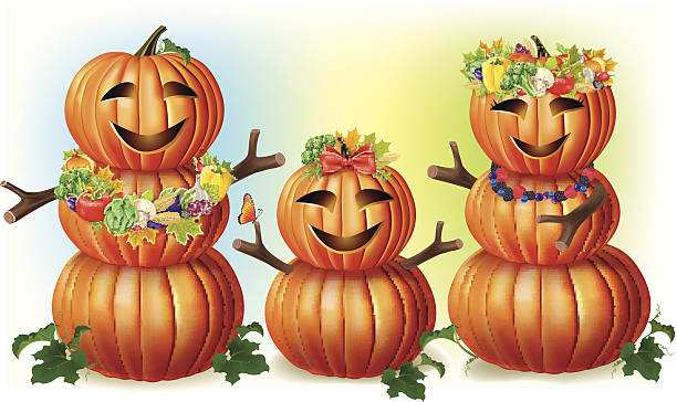 Happy Pumpkin Family vector art illustration