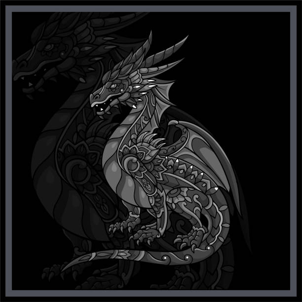 istock Monochrome Dragon mandala arts isolated on black background 1808905264