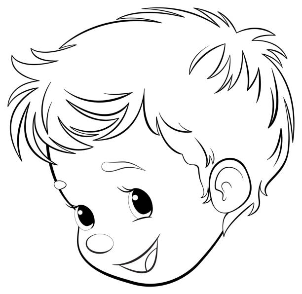 Contorno isolado da cabeça de um menino dos desenhos animados - ilustração de arte em vetor