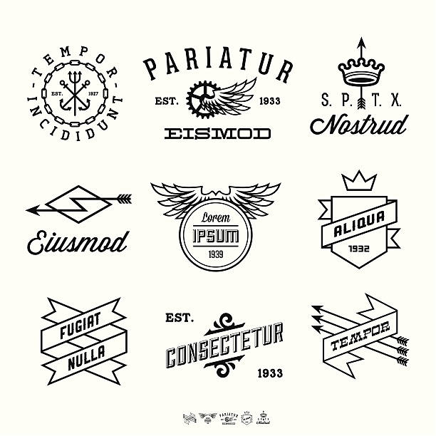vintage labels vintage labels with anchor, crown, arrow, wing 1940s style stock illustrations