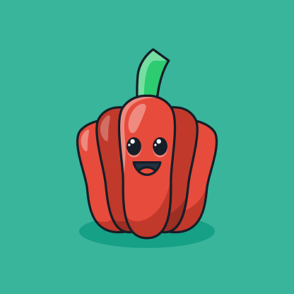 Unique cute red paprika flat icon design graphic vector ready for any needs and print to make a sticker with green, red, black, white colors