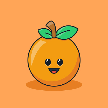 Unique cute sweet orange fruit flat design icon graphic vector ready for any needs and print to make a sticker with orange, green, brown, black, white, red colors