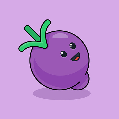 Unique cute beetroot flat design icon graphic vector ready for any needs and print to make a sticker with purple, green,, black, red, white colors