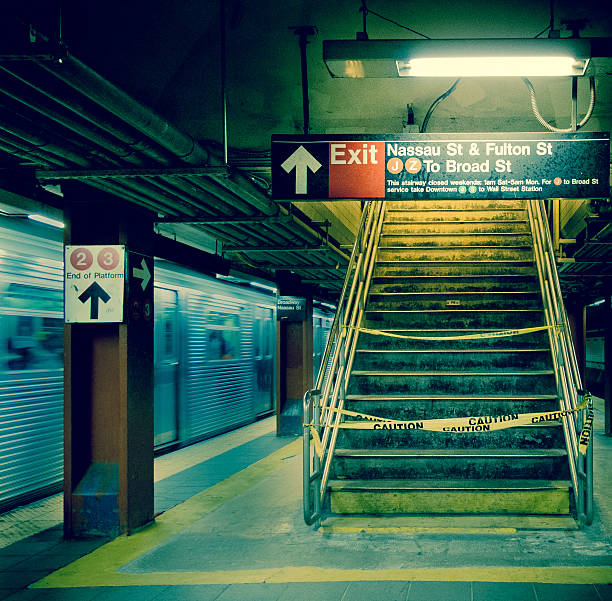 NY Metro Station at Night stock photo