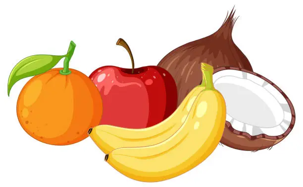 Vector illustration of Group of Fiber Fruit Product Cartoon Illustration