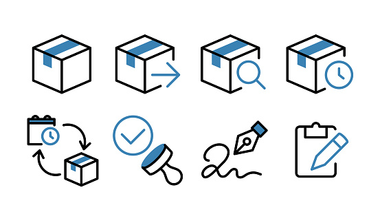 Package Delivery/Receiving Icon Set Line Width Variable
