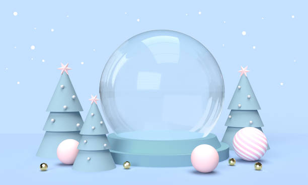 istock 3D blue christmas background with  christmas trees and a snowball. 1808968375