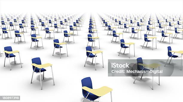 High Angle Diagonal View Of Endless School Chairs Stock Photo - Download Image Now - Enrollment, Overflowing, Advice
