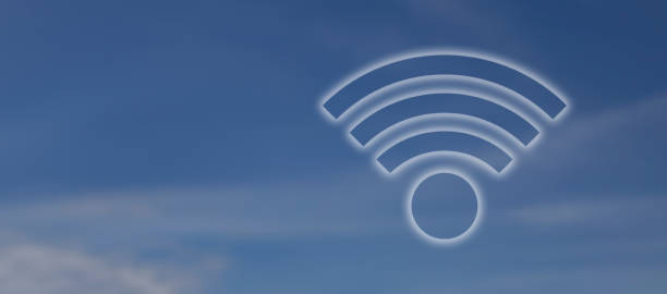 istock Wi-Fi symbol on blue sky background 1809015823